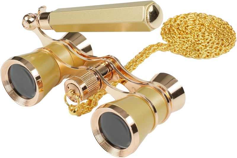 BOSTRON 3X25 Opera Glasses Theater Binoculars Compact with Adjustable Handle & Chain, Portable Vintage Theater Glasses Mini Binoculars for Adults Women Kids for Concerts Opera Houses Cinema, Gold - Image 1